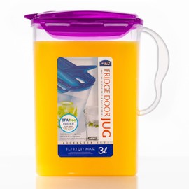LOCK & LOCK Aqua Fridge Door Water Jug with Handle BPA Free Plastic Pitcher with Flip Top Lid Perfect for Making Teas and Juices, 3 liters, Purple