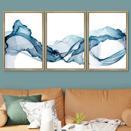 SIGNWIN Framed Canvas Print Wall Art Vibrant Pastel Minimal Smoke Wave Landscape Abstract Shapes Illustrations Minimalism Decorative Relax/Calm for Living Room, Bedroom, Office - 24"x36"x3 Natural