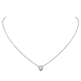 Suplight Small Heart Necklace Sterling Silver Cubic Zirconia April Birthstone Necklace for Women