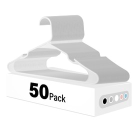 HealSmart Plastic Hangers 50 Pack, Space Saving Coat Hangers with Non-Slip Shoulder Notches, for Coats, Sweater, Shirts, Pants, White