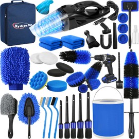 Qydipclin 39Pcs Car Detailing Kit, Car Detailing Brush Set, Car Wash Cleaning Kit, Car Detailing Brushes, Professional Car Care Kit for Interior Exterior Wheels, Blue