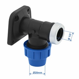 SmartProduct PP Wall Angle with Internal Thread 20 mm x 1/2 Inch Screw Connection for PE Pipe PN16 DVGW Drinking Water Certified - 20 mm Clamp Connector Coupling for PE80 PE100 Pipes - Pack of 1