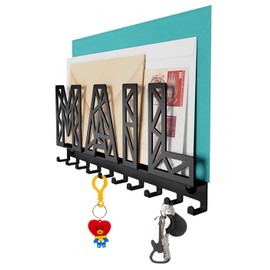 SirHoldeer Key Rack with Shelf Mail Wall Mounted Metal Key Rack for Entrance Area Kitchen and Office (10 Hooks) Rustic Key Board Hook Rack Decor Hanger