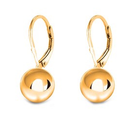 Savlano 925 Sterling Silver Classic Leverback Round Bead Ball Drop Earrings - 18K Gold Plated Bead Ball Earrings for Women Available in 6MM, 8MM, 10MM, 12MM - Made in Italy Comes With Savlano Gift Box (6mm, Y)
