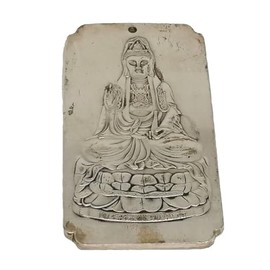 lachineuse - Talisman Göttin GuanYin – Feng Shui Glück & Schutz – Talisman aus tibetischem Silber, 10 x 5,5 cm – buddhistische Traditionen – Deko Zen Haus Büro – Geschenkidee China, Japan, Asien