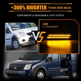 OFFKAT Front Fender LED Side Marker Lights for 2010-2013 Fo-rd Transit Connect, Transit Smoked Lens Side Bumper Marker Lamps, [Ultra-Bright] Amber LED Side Markers Turn Signal Lights, 2 PCS