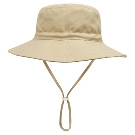 YANWANG Baby Children's Adjustable Bucket Sun Hat, UPF 50+ Sun Protection, Beach Hat for Toddlers, Boys, Girls, khaki