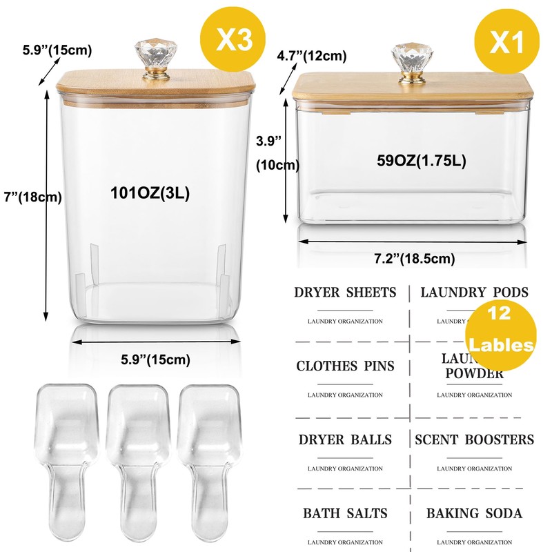 4 Pack Clear Laundry Pods Container & Dryer Sheet Holder