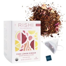 Rishi Tea Té de hierbas con jengibre y limón rosado, orgánico, sin cafeína, mezcla botánica ácida y naturalmente dulce, 15 cuentas"