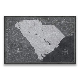 Conquest Maps Push Pin South Carolina Map Board - With Push Pins to Mark South Carolina Travels - Handmade in Ohio, USA - Design: Modern Slate