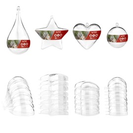 MCE-Commerce A6699420 Acrylic Shapes Set Crystal Clear with Eyelet for Hanging 2 Pieces, 5 x Plastic, Transparent, Heart 60 mm, Star 80 mm, Drop 110 mm, Ball 50 mm
