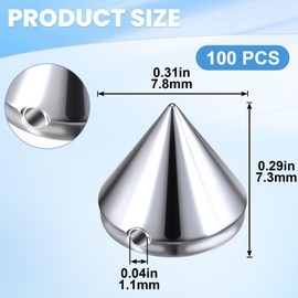 SmallCat 100PCS 8 mm Silver Spike Cone Studs, Cool Punk Bullet Cone Studs, Spikes for Crafts, DIY Rivets Sew on or Glue on Leather Clothes, Shoes, Accessories for Daily Life or Special Festivals