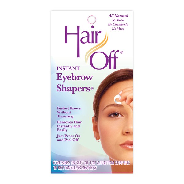 Hair Off Instant Eyebrow Shapers - Fast, Easy, & Mistake Proof Waxing Strips - Natural & Pain-Free Eyebrow Waxing Kit -Wax Strips for Hair Removal for All Skin Types (18 Each, Pack of 1)