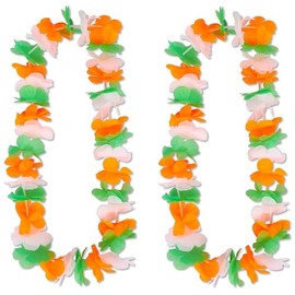 2 x St Patricks Day Lei Garlands – Ireland Flag Colours Flower Boas Necklaces – Adults Irish Fancy Dress Party Costume Accessories Multipack for Men & Women