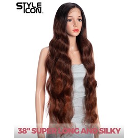 Style Icon Reddish Brown Long Wavy Wig, Synthetic Lace Front Wig for Women, 91 cm, Super Long Body Wave Wig with Baby Hair, 13 x 5 x 1, Centre Parting Lace, Heat Resistant Fibre