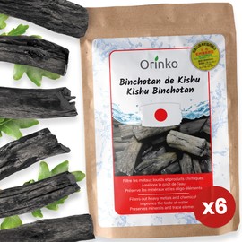 Binchotan Japanische Aktivkohle Wasser 6 x Filter 1,5 l pro Kohle (25 g x 6) – Ideal für Karaffe, Krug & Trinkflasche, 100 % natürliche Wasserfilterung, authentischer Binchotan von Kishu Eiche