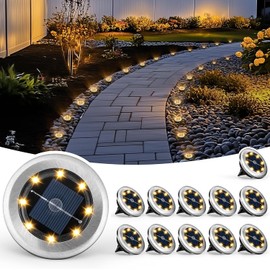 PATIOWIN Mini luces solares de tierra, paquete de 12 luces solares de jardín, luces de camino alimentadas por energía solar, a prueba de guerra, luces al aire última intervensión para entrada,