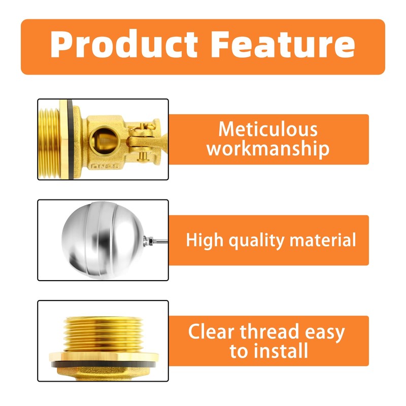 GASHER 2PCS 1" 304 Stainless Steel Float Ball Valve with