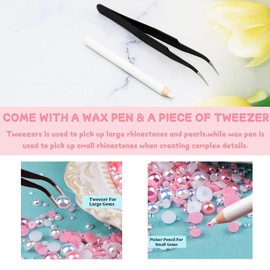 SURALIN 30g Flat Back Beads Rhinestones for Crafts, 3mm-10mm Mixed Pearl Rhinestones for Nails, Face Art, Glass with Tweezers, Crayons (Pink-White)