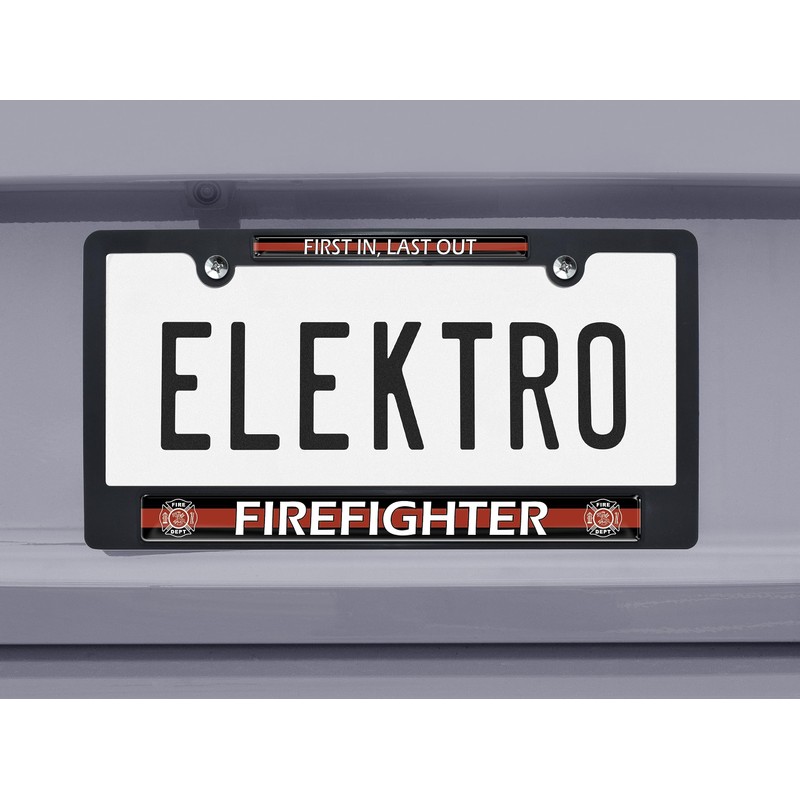 Firefighter Black Plastic License Plate Frame