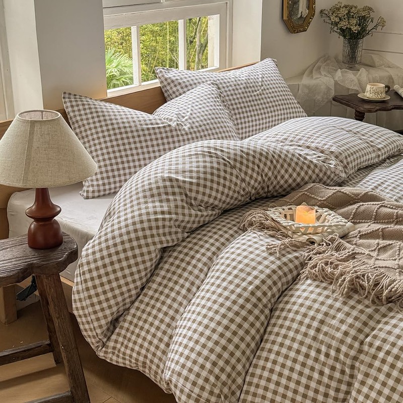 Tan Gingham Weighted Blanket Cover 48"x72", Taupe Soft Pre-Washed Microfiber