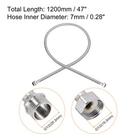 sourcing map 47 Inch Long Faucet Supply Line Connector, G1/2 Female Compression Thread x G1/2 Male Connector Straight Thread 304 Stainless Steel Water Supply Hose Line
