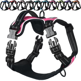 VIVAGLORY Dog Harness Easewalk No Pull Dog Harness with Handle Front Clip & Back Clip for Training Walking Lifting, No Pull Adjustable Easy On Padded Comfortable for Pet, S, Pink - Plain