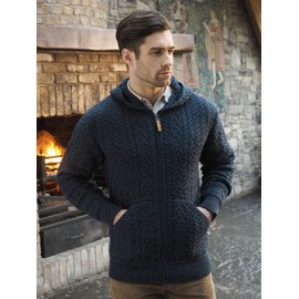 Aran Crafts Men's Irish Cable Knitted Wool Zip Hooded Cardigan (HD4821-XXL-SHER)