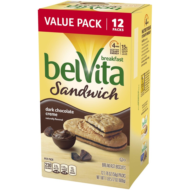 Belvita Sandwich Dark Chocolate Creme Breakfast Biscuits, 6 Value Pack