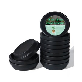 vensovo 3 Inch Black Terracotta Plant Saucer Pots Tray - 12 pcs Mini Planter Saucers for Indoor & Outdoor Plants, Small Clay Trays Perfect for 2 Inch 2.5Inch Flower Pot