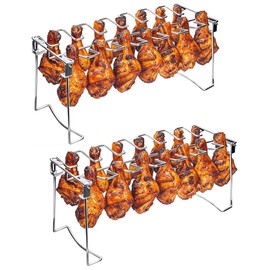 auisea Chicken Leg Rack for Grill 14 Slots - 2-Piece Set Professional Grade Stainless Steel Chicken Drumstick Holder- Metal Chicken Leg Rack for Smoker Oven BBQ