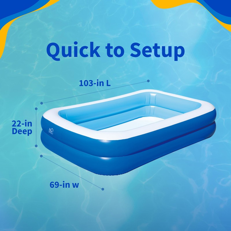 Blue Wave Family Inflatable Pool with Cover – 8.5-ft x