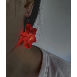 Fashion Star LED Lights Dangle Hook Earrings for Women American Independence Day July Fourth Luck Star Bulbs Light Up Drop Huggie Hoops Earring Unique Jewelry Gifts Patriot (Red)