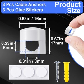 SmallCat 3 Sets Charger Holders for Cords, White Adjustable Cable Anchor Holders, Adhesive Metal Cord Clips, Cable Management Wire Organizers for Desk, Office, Nightstand