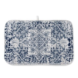 Blue Dish Drying Mat for Kitchen Counter, 18x24 Inch Blue White Boho Style Absorbent Dish Drying Pad Heat Resistant Mat Coffee Bar Mat Dish Drainer Rack Mat