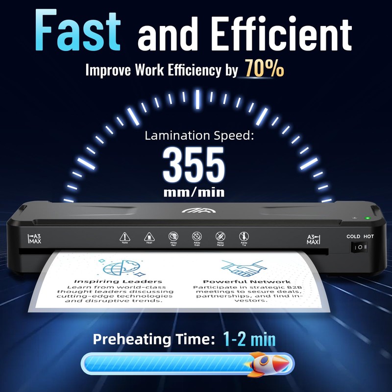 13 Inch Laminator Machine with 50 Laminating Sheets, Fast Warm-Up