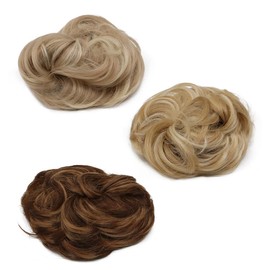 Alnicov 3 Piece Hair Piece with Elastic Band Large Bun Hairpiece Blonde Curly Scrunchie with Updo Hair Extensions Messy Bun Hairpieces for Women Girls Ponytail