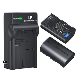 LP LP-E6 LP-E6N Battery and Charger Pack, 2-Pack 2600mAh Battery Compatible with Canon EOS 90D,80D,70D,60D,60DA,7D Mark II,7D,6D Mark II,6D,5D Mark IV,5D Mark III,5D Mark II,5DS,5DS R,R5,R6 Cameras