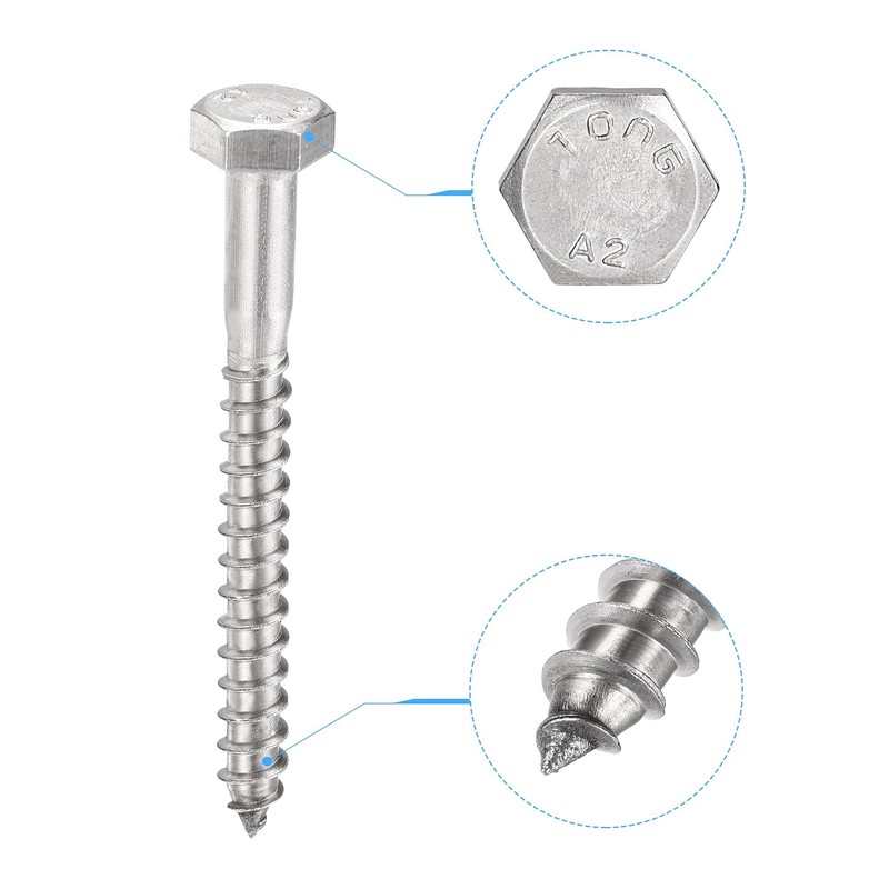 sourcing map Hex Lag Screws, M6 x 60mm 304 Stainless