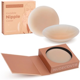 NUDECOVER Nipple Covers for Women - Reusable, Comfortable, & Invisible Nipple Pasties - No More Peeling, Itch & Pain (White, 4 Inches - Large (Fits D+ Cups))