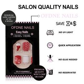 Christmas Press on Nails Short Square OFDNE Red & White Fake Nails False Nails with Designs Gnome Santa Full Cover Matte Glue on Nails Acrylic Nails for Women Girls 24 Pcs