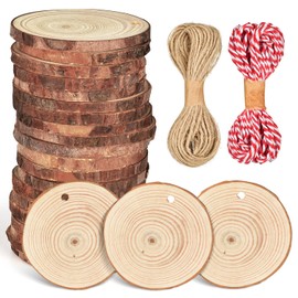 Natural Wood Slices, 50PCS 2''-2.5''(5-6cm) Unfinished Predrilled with Hole Round Wooden Circles DIY Craft Kit for Wedding Decoration Christmas Ornaments