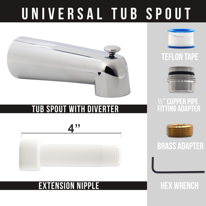 Westbrass E507DUS-26 Universal Fit 7" Diverter Tub Spout, Zinc, Polished