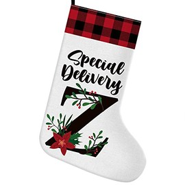 Muktoujaumai Christmas Stocking Initial Letter Z, Burgundy Buffalo Snowman Christmas Stocking Christmas Xmas Decor Holiday Decoration for Home Party Family Mom Dad Daughter Son Kids Teens Gifts