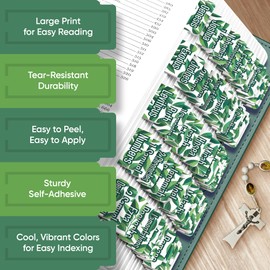 EssexWares – Deep Green Leaves Bible Tabs for Old and New Testament, 80 Large Print Tabs for Bible Study, Water-Resistant and Durable Bible Index Tabs for Women and Men - 1.7" Wide