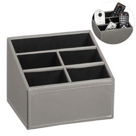 LEKE GO Factory Grey Leather Remote Control Holder with 5 Pockets (Grey)