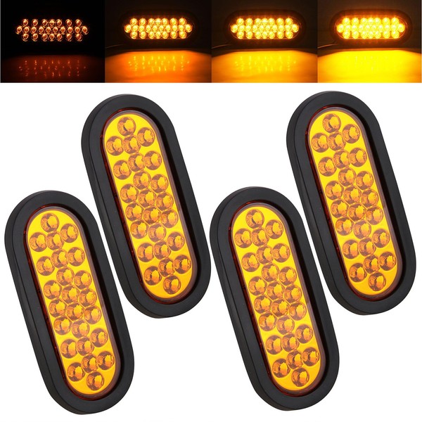 4Pcs 6" Inch Oval Amber LED Strobe Lights 24 LED