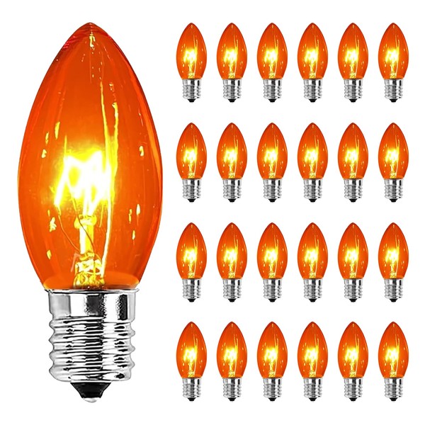 25 Pack C9 Clear Orange Incandescent Light Bulbs, C9 Replacement