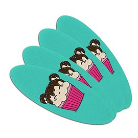 Cute Mouse Bear Ice Cream Cupcake with Sprinkles Double-Sided Oval Nail File Emery Board Set 4 Pack