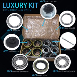 iBroPrat 4 Sets 3500 LB Boat Trailer Axle Bearing Kits, L68149 L44649 Bearing Kits, 171255TB/10-19 Grease Seals, 1.98" Dust Covers and Rubber Plugs, Cotter Pins for #84 Spindle